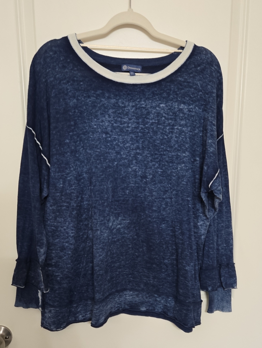 Democracy Navy and White Long Sleeve Crewneck Sweatshirt